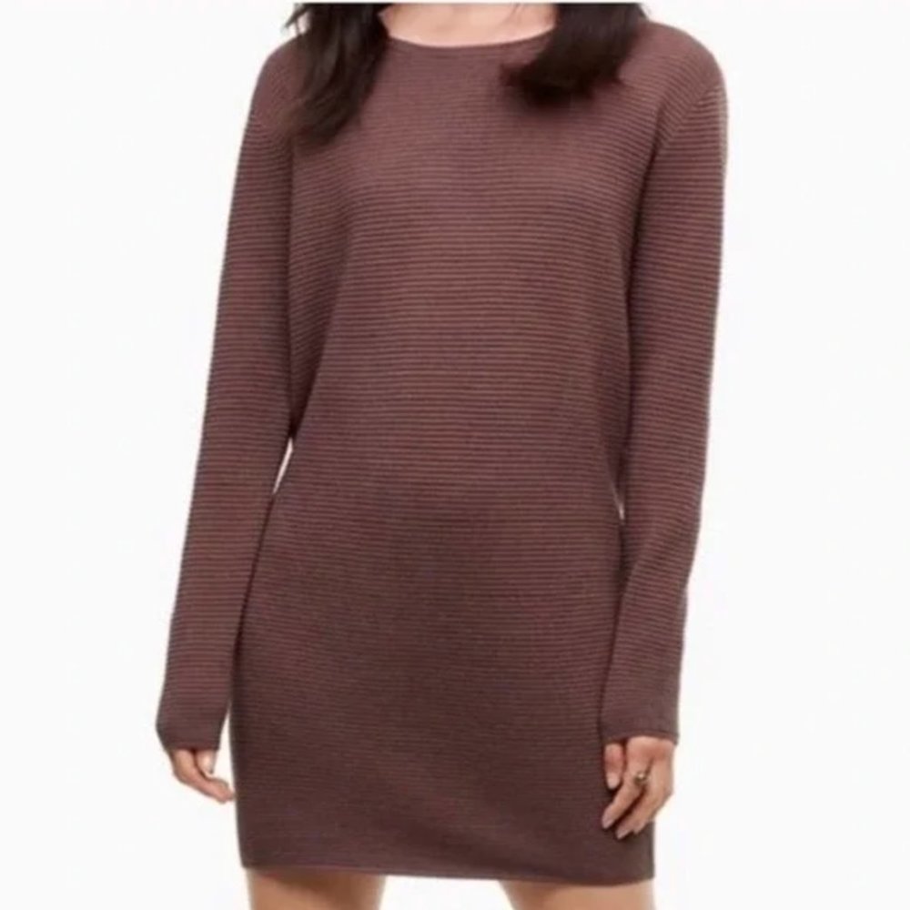 Wilfred Aritzia Campanule Ribbed Knit Silk Cotton Cashmere Grey Dress